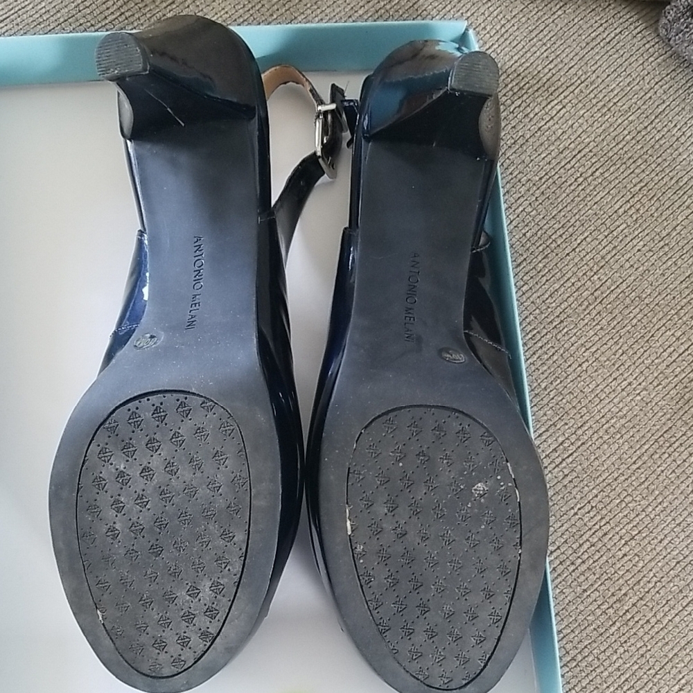 ANTONIO MELANI Navy Patent Peep-Toe Slingback Heels - Picture 3 of 3